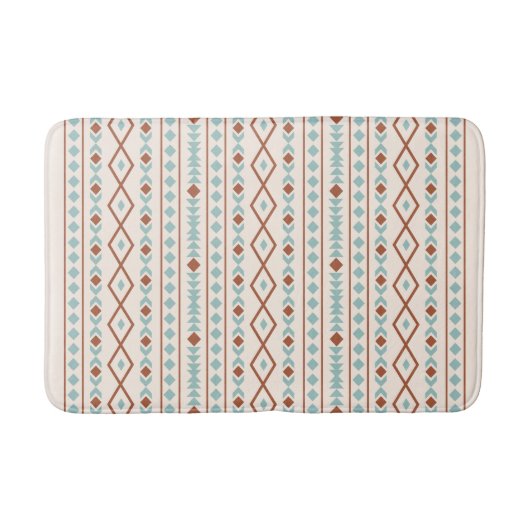 Aztec Shapes Pattern Rust Blauwgroen Cream Badmat (Voorkant)