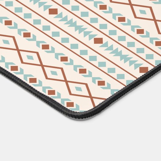 Aztec Shapes Pattern Rust Blauwgroen Cream Bureaumat (Hoek)