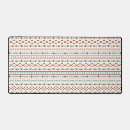 Aztec Shapes Pattern Rust Blauwgroen Cream Bureaumat (Voorkant)
