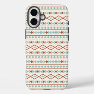 Aztec Shapes Pattern Rust Blauwgroen Cream iPhone 16 Plus Hoesje