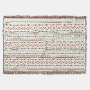 Aztec Shapes Pattern Rust Blauwgroen Cream Deken