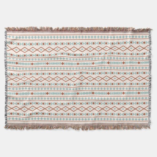 Aztec Shapes Pattern Rust Blauwgroen Cream Deken (Voorkant)