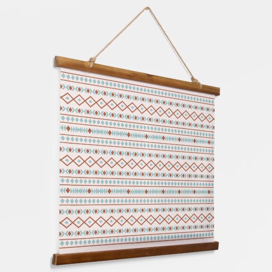 Aztec Shapes Pattern Rust Blauwgroen Cream Hangend Wandkleed (Gebogen)