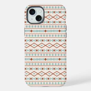 Aztec Shapes Pattern Rust Blauwgroen Cream iPhone 15 Plus Case