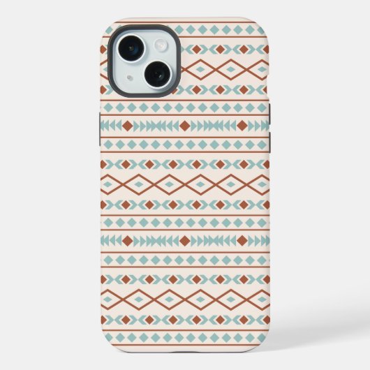 Aztec Shapes Pattern Rust Blauwgroen Cream iPhone Hoesje (Achterkant)