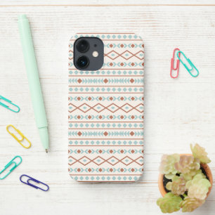 Aztec Shapes Pattern Rust Blauwgroen Cream iPhone 12 Mini Hoesje