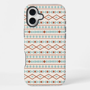 Aztec Shapes Pattern Rust Blauwgroen Cream iPhone 16 Plus Hoesje