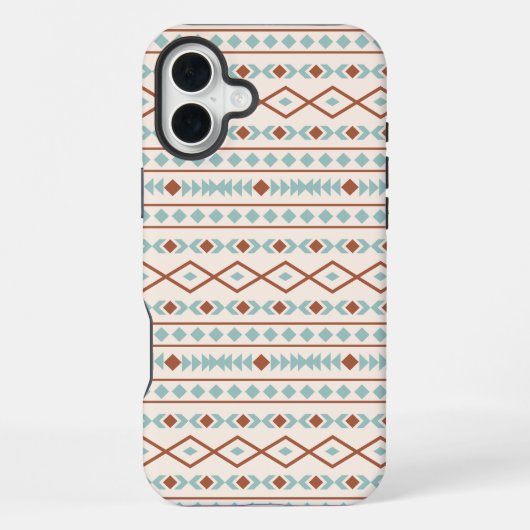 Aztec Shapes Pattern Rust Blauwgroen Cream iPhone Hoesje (Achterkant)