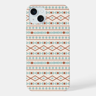 Aztec Shapes Pattern Rust Blauwgroen Cream iPhone 15 Plus Case