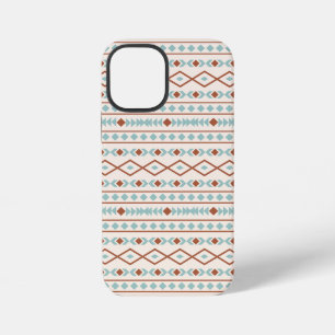 Aztec Shapes Pattern Rust Blauwgroen Cream iPhone 12 Mini Hoesje