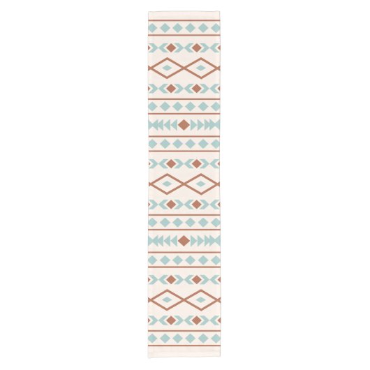 Aztec Shapes Pattern Rust Blauwgroen Cream Korte Tafelloper (Voorkant)