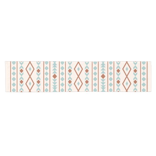 Aztec Shapes Pattern Rust Blauwgroen Cream Korte Tafelloper (Horizontaal)