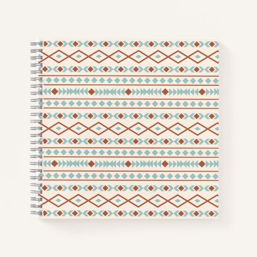 Aztec Shapes Pattern Rust Blauwgroen Cream Notitieboek (Voorkant)