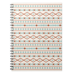 Aztec Shapes Pattern Rust Blauwgroen Cream Notitieboek