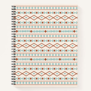 Aztec Shapes Pattern Rust Blauwgroen Cream Notitieboek