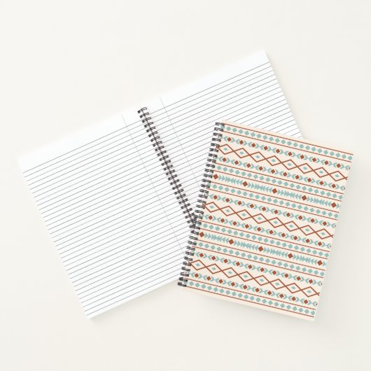 Aztec Shapes Pattern Rust Blauwgroen Cream Notitieboek (Binnen)