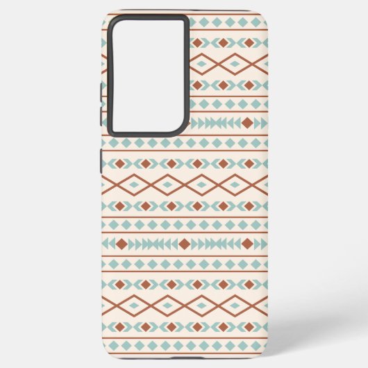 Aztec Shapes Pattern Rust Blauwgroen Cream Samsung Galaxy Hoesje (Achterkant)