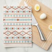 Aztec Shapes Pattern Rust Blauwgroen Cream Theedoek (Quarter Fold)