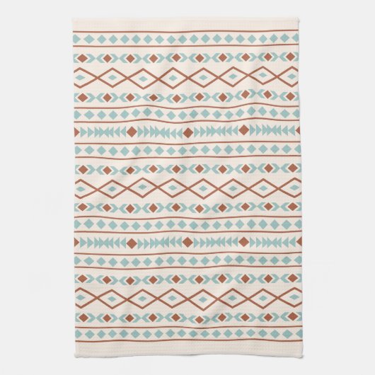 Aztec Shapes Pattern Rust Blauwgroen Cream Theedoek (Verticaal)