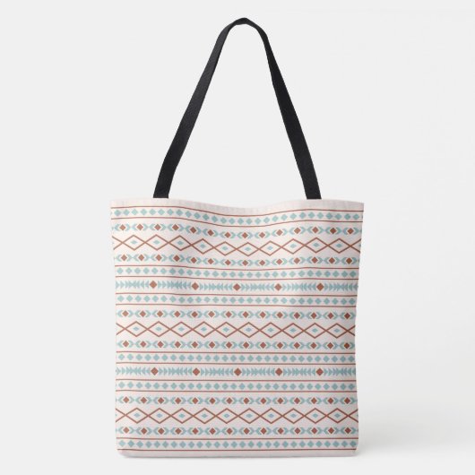 Aztec Shapes Pattern Rust Blauwgroen Cream Tote Bag (Achterkant)