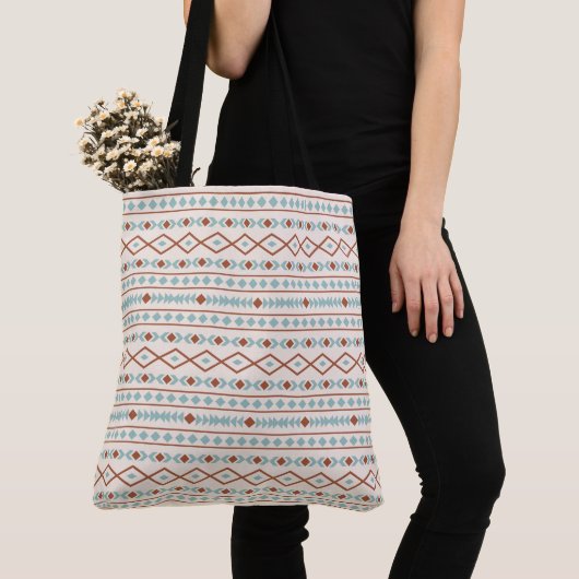 Aztec Shapes Pattern Rust Blauwgroen Cream Tote Bag (Dichtbij)