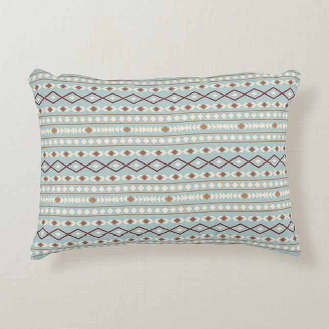 Aztec Shapes Pattern Rusts Cream Blauwgroen-Blue Accent Kussen (Voorkant)
