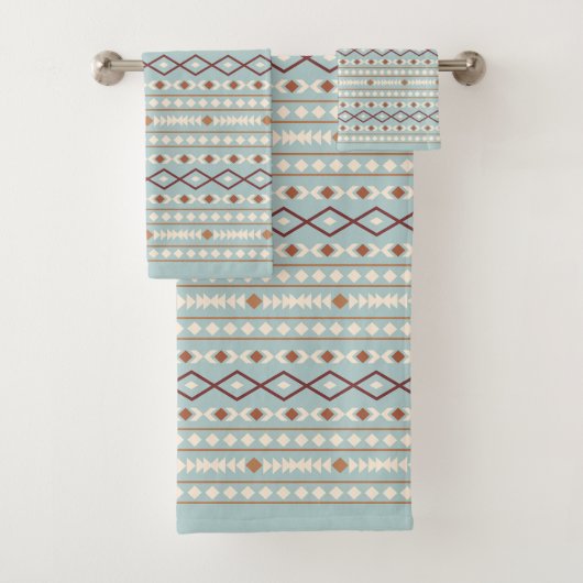 Aztec Shapes Pattern Rusts Cream Blauwgroen-Blue Bad Handdoek (Insitu)