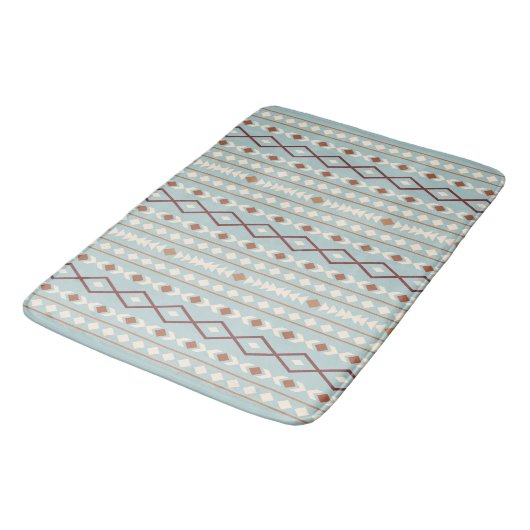 Aztec Shapes Pattern Rusts Cream Blauwgroen-Blue Badmat (Gekanteld)
