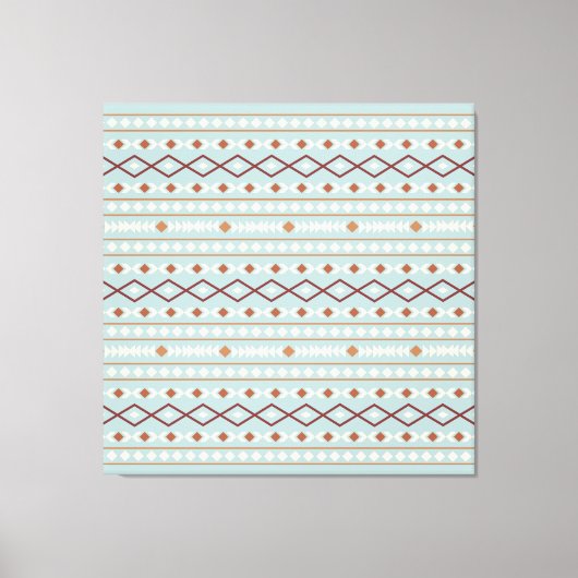 Aztec Shapes Pattern Rusts Cream Blauwgroen-Blue Canvas Afdruk (Voorkant)
