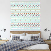 Aztec Shapes Pattern Rusts Cream Blauwgroen-Blue Canvas Afdruk (Insitu (Slaapkamer))