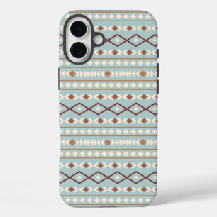 Aztec Shapes Pattern Rusts Cream Blauwgroen-Blue iPhone 16 Plus Hoesje