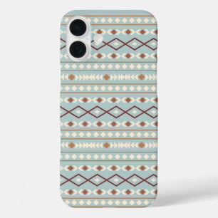 Aztec Shapes Pattern Rusts Cream Blauwgroen-Blue iPhone 16 Plus Hoesje