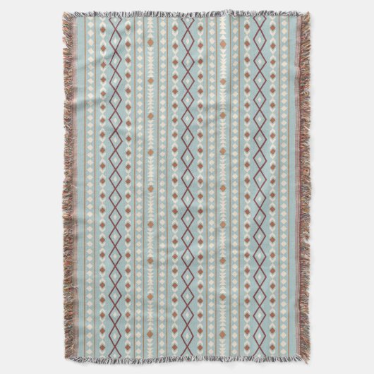 Aztec Shapes Pattern Rusts Cream Blauwgroen-Blue Deken (Voorkant Verticaal)