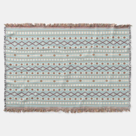 Aztec Shapes Pattern Rusts Cream Blauwgroen-Blue Deken (Voorkant)