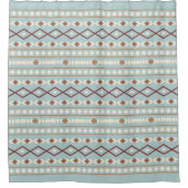 Aztec Shapes Pattern Rusts Cream Blauwgroen-Blue Douchegordijn (Voorkant)