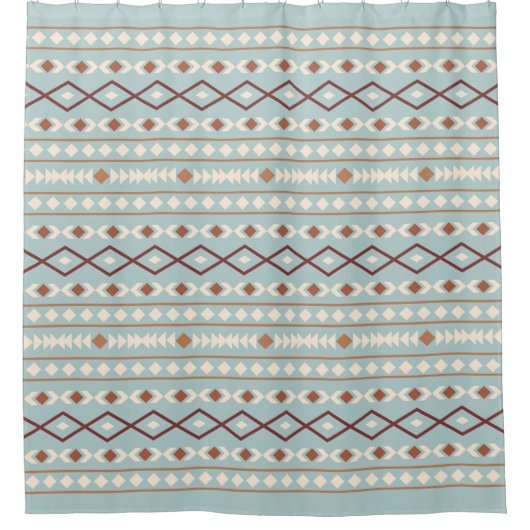Aztec Shapes Pattern Rusts Cream Blauwgroen-Blue Douchegordijn (Voorkant)