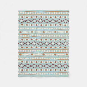 Aztec Shapes Pattern Rusts Cream Blauwgroen-Blue Fleece Deken
