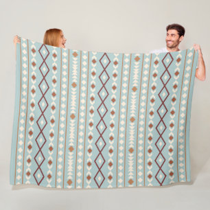 Aztec Shapes Pattern Rusts Cream Blauwgroen-Blue Fleece Deken