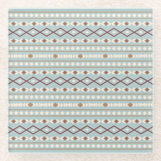 Aztec Shapes Pattern Rusts Cream Blauwgroen-Blue Glazen Onderzetter (Voorkant)