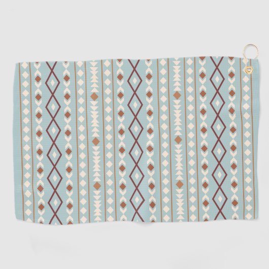 Aztec Shapes Pattern Rusts Cream Blauwgroen-Blue Golfhanddoek (Horizontaal)