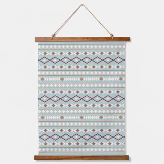 Aztec Shapes Pattern Rusts Cream Blauwgroen-Blue Hangend Wandkleed (Voorkant)