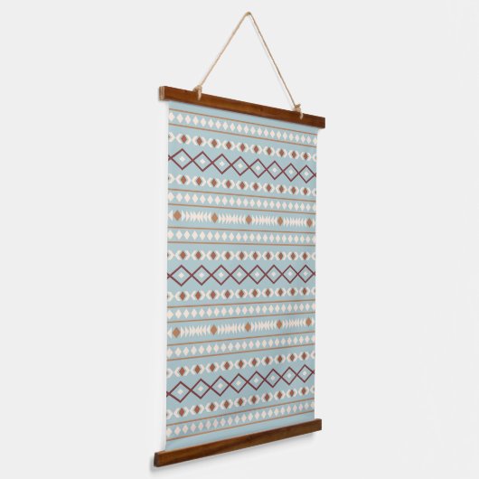 Aztec Shapes Pattern Rusts Cream Blauwgroen-Blue Hangend Wandkleed (Gebogen)