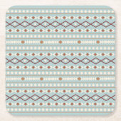 Aztec Shapes Pattern Rusts Cream Blauwgroen-Blue Kartonnen Onderzetters (Voorkant)