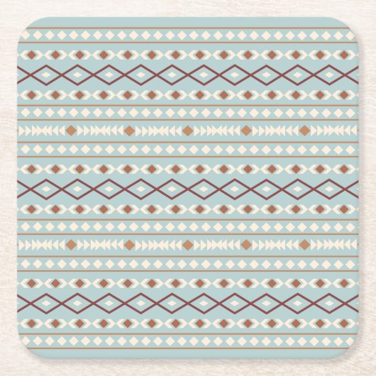 Aztec Shapes Pattern Rusts Cream Blauwgroen-Blue Kartonnen Onderzetters (Voorkant)