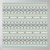 Aztec Shapes Pattern Rusts Cream Blauwgroen-Blue Poster (Voorkant)