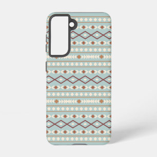Aztec Shapes Pattern Rusts Cream Blauwgroen-Blue Samsung Galaxy Hoesje
