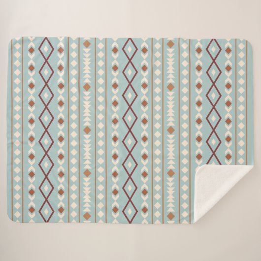 Aztec Shapes Pattern Rusts Cream Blauwgroen-Blue Sherpa Deken (Voorkant (horizontaal))