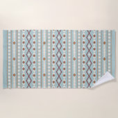 Aztec Shapes Pattern Rusts Cream Blauwgroen-Blue Strandlaken (Voorkant)