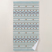 Aztec Shapes Pattern Rusts Cream Blauwgroen-Blue Strandlaken (Voorkant)