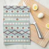 Aztec Shapes Pattern Rusts Cream Blauwgroen-Blue Theedoek (Quarter Fold)